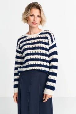 Rich & Royal Pullover<Gestreifter Lochstrickpullover midnight blue