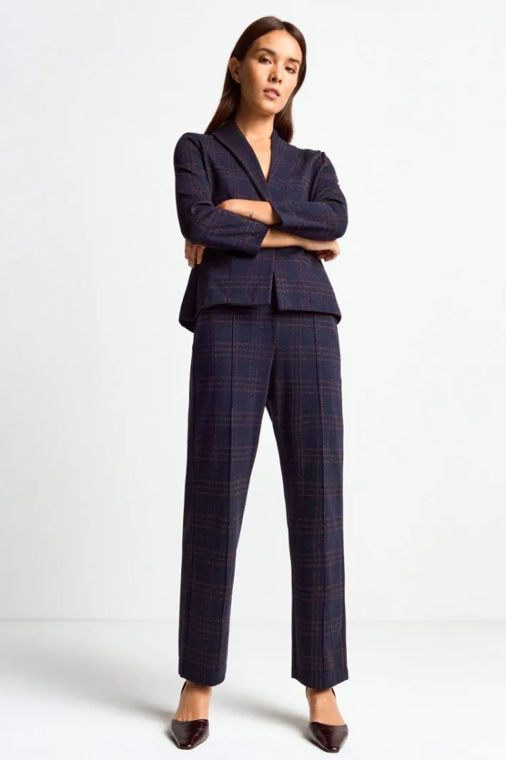 Rich & Royal Schmale Hosen|Business Hosen<Stoffhose Mit Karomuster Und Bügelfalte midnight blue