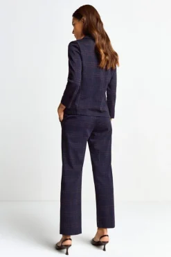 Rich & Royal Schmale Hosen|Business Hosen<Stoffhose Mit Karomuster Und Bügelfalte midnight blue